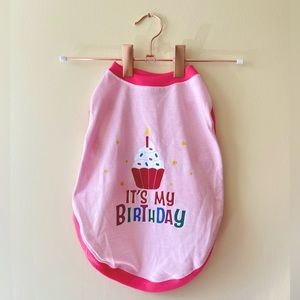 “It’s My Birthday” Dog Cupcake with Candle Birthday Shirt in Pink Size Small